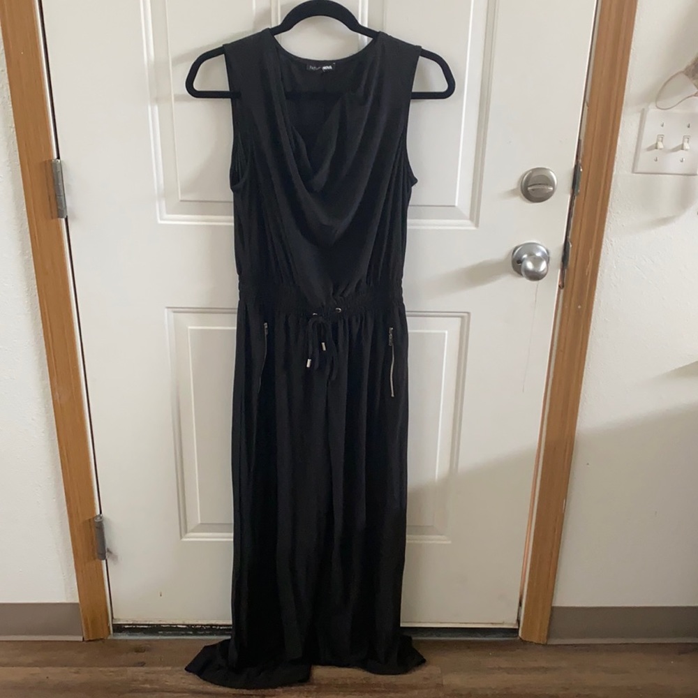 Fashion Nova cowl neck black sleeveless jumpsuit with silver hardware